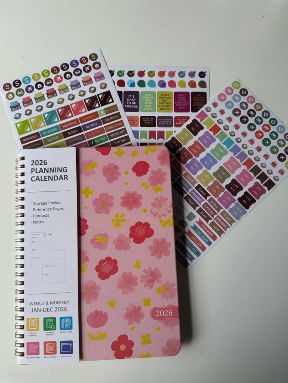 2026 Floral Weekly Monthly Planner Organizer w Stickers New